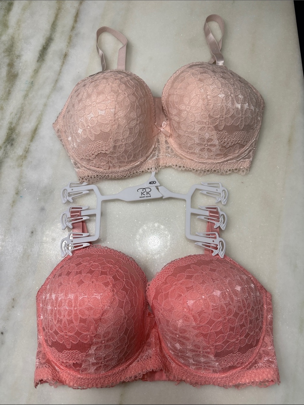 Lace Push-Up Bra Pair in Blush and Coral